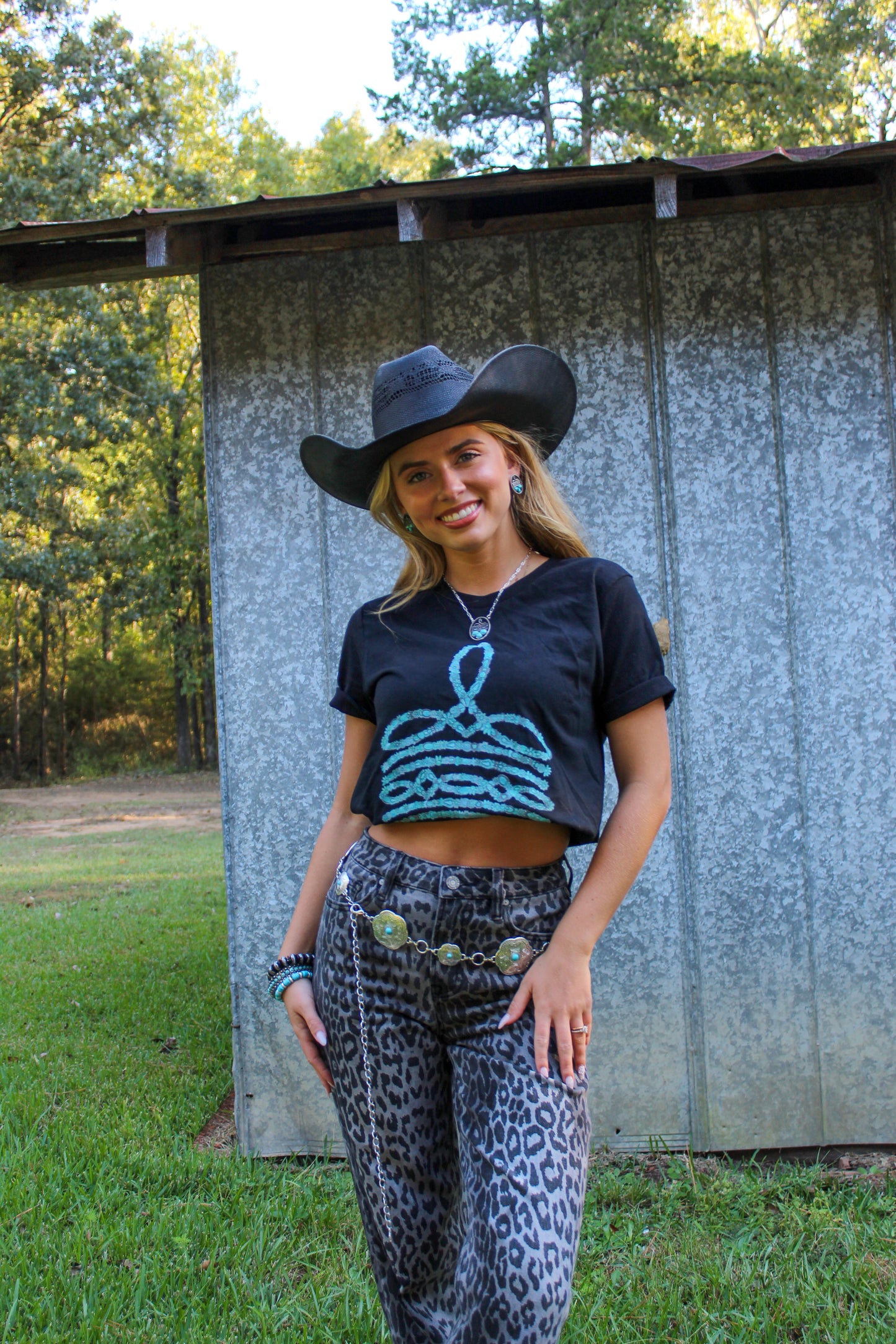 Turquoise Boot Stitch Tee