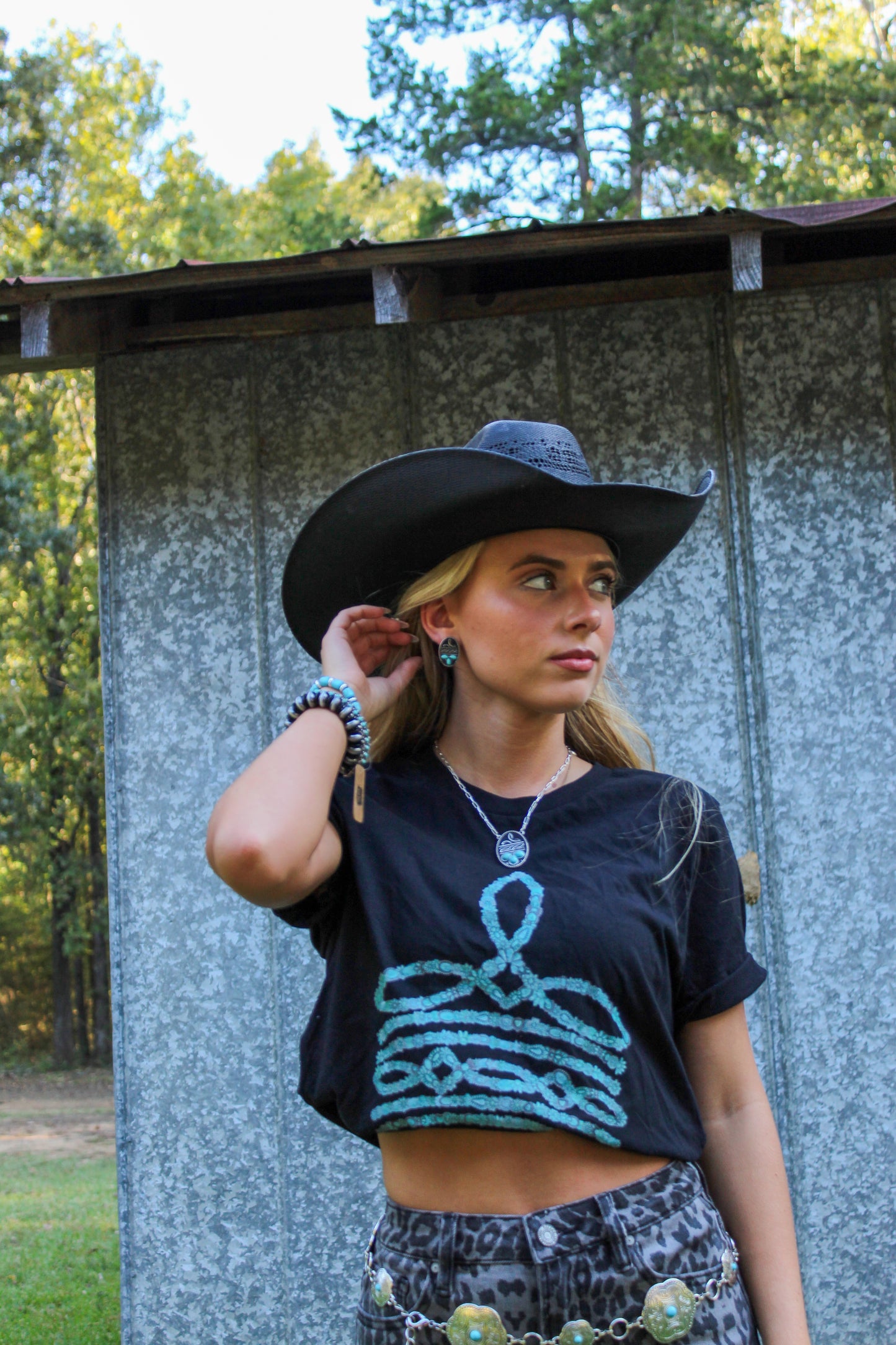Turquoise Boot Stitch Tee