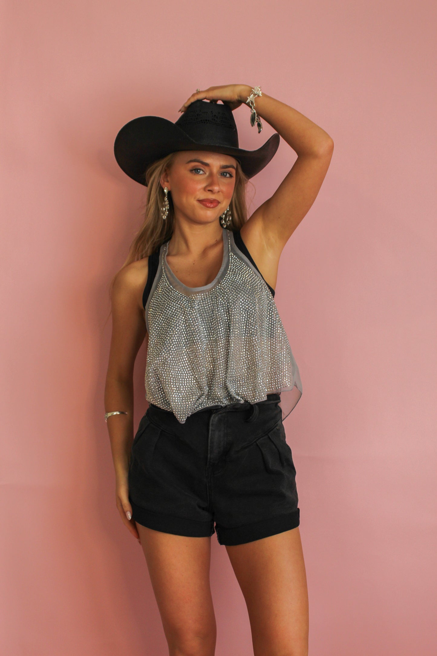 Rhinestone Rhythm Mesh Top