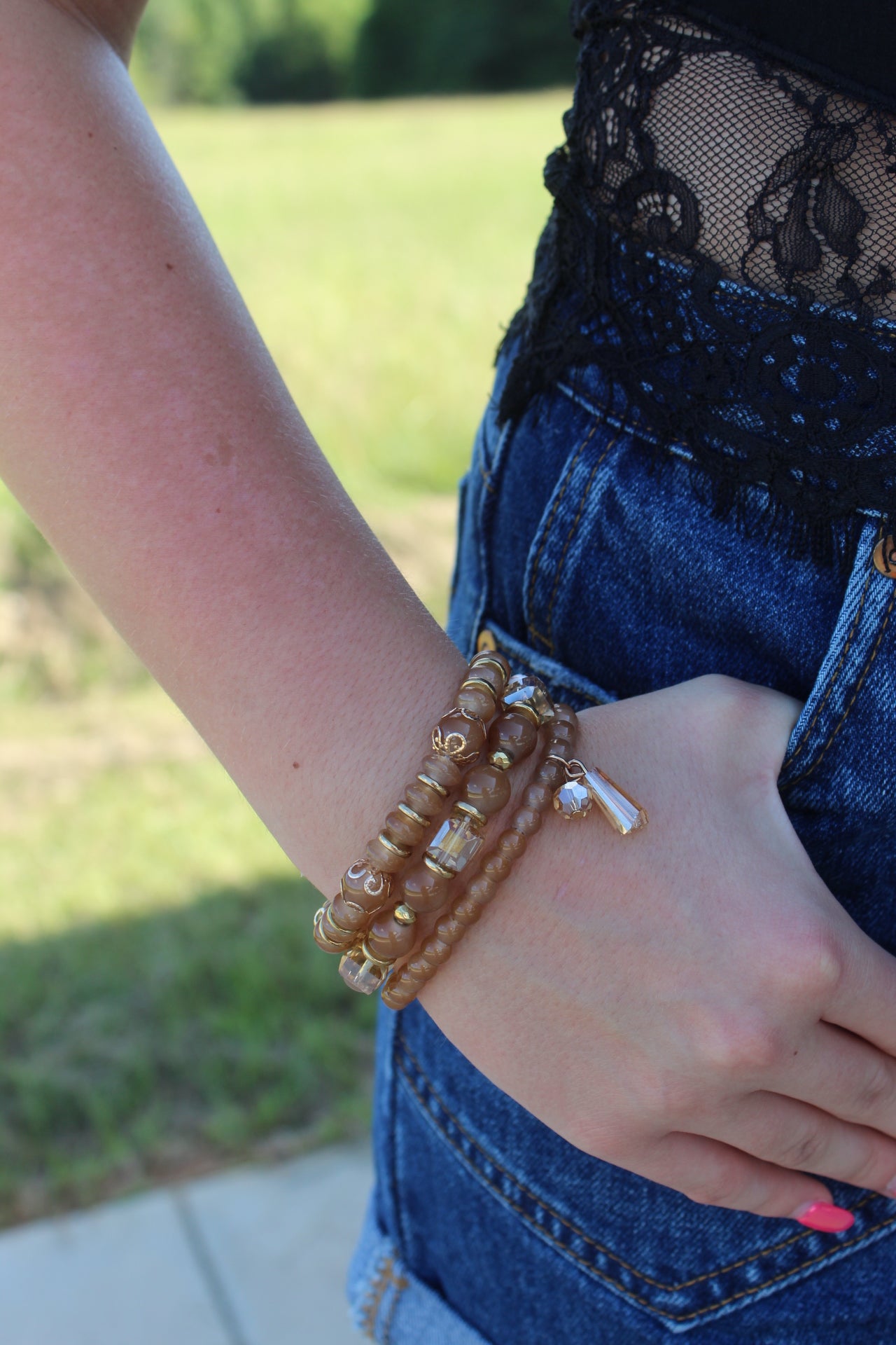 Mixed Glass Stretch Bracelet