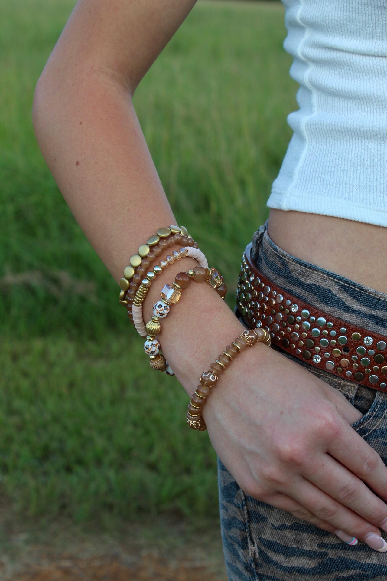 Mixed Glass Stretch Bracelet